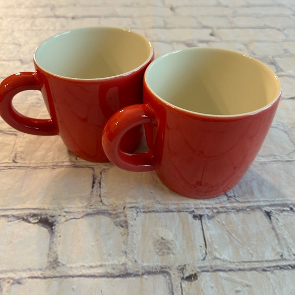 SET OF (2) CORAL LIGHT RUST ORANGE MADE IN ENGLAND COFFEE/TEA MUGS - Picture 6 of 7
